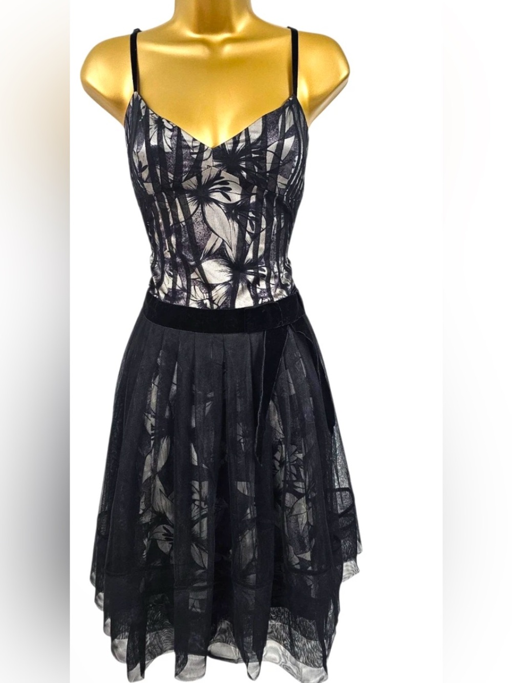 Karen Millen designer Feminine silk lily print Spaghetti Strap Dress
